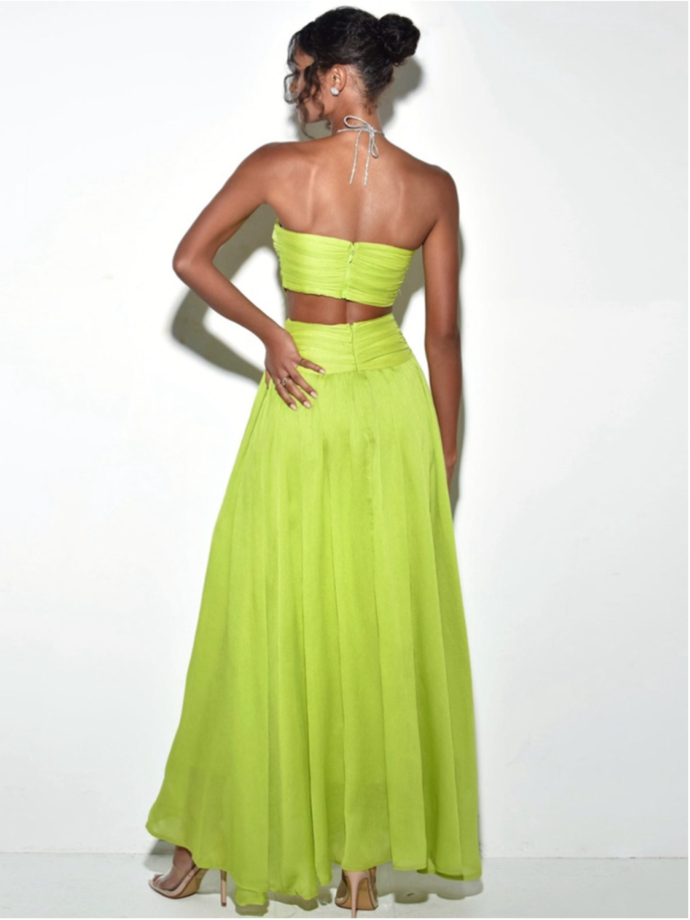 Miss Circle Quinby Chiffon Pleated Lace Up Maxi Dress Sz M NWT - Picture 4 of 8